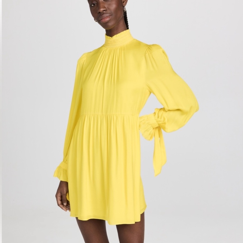 Alice + Olivia Vibrant Yellow Thea Tie Blouson Long Sleeve Dress